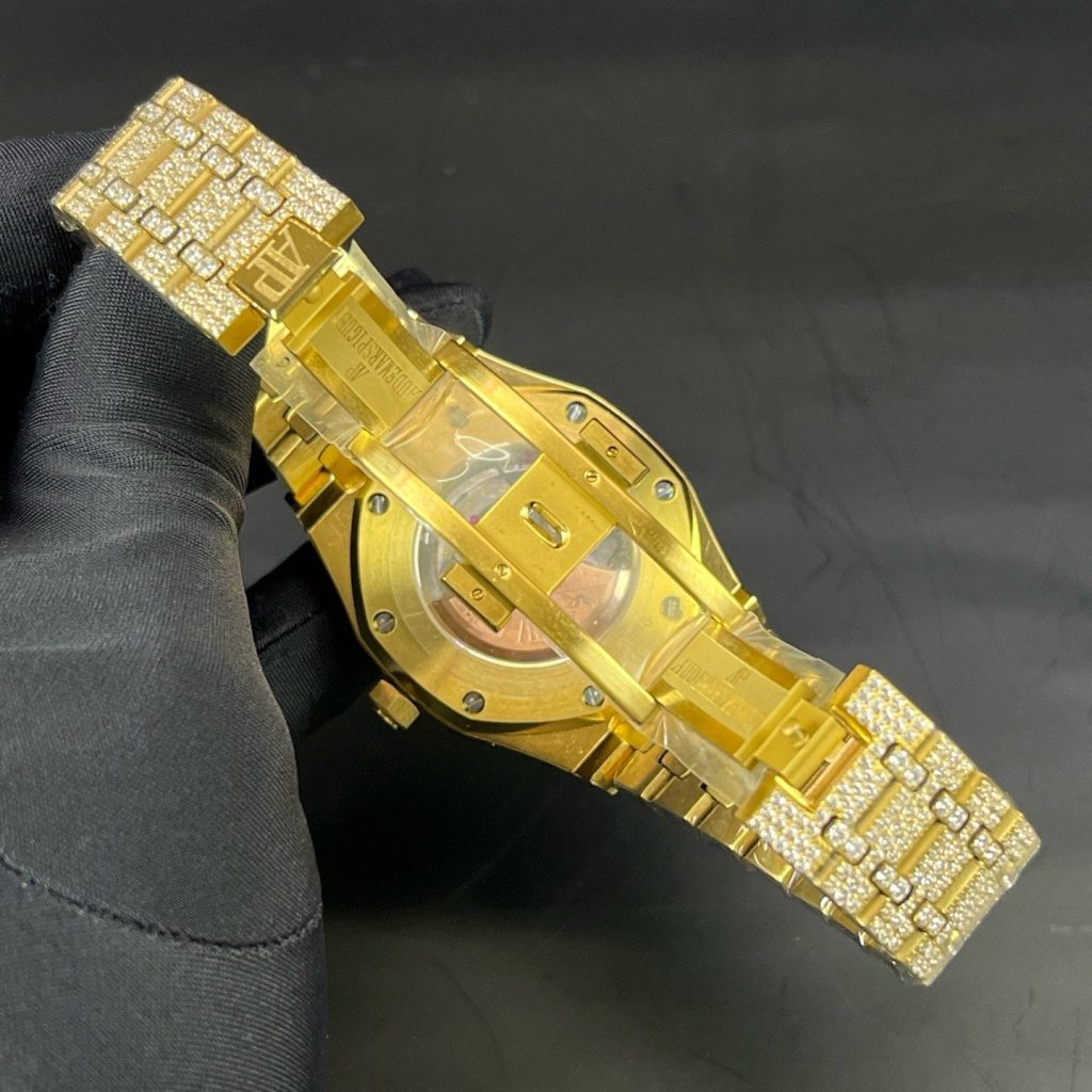 Audemars Piguet Automatic Watch, Diamond Dial Index Rose Gold Case Metal Bracelet Sapphire Crystal