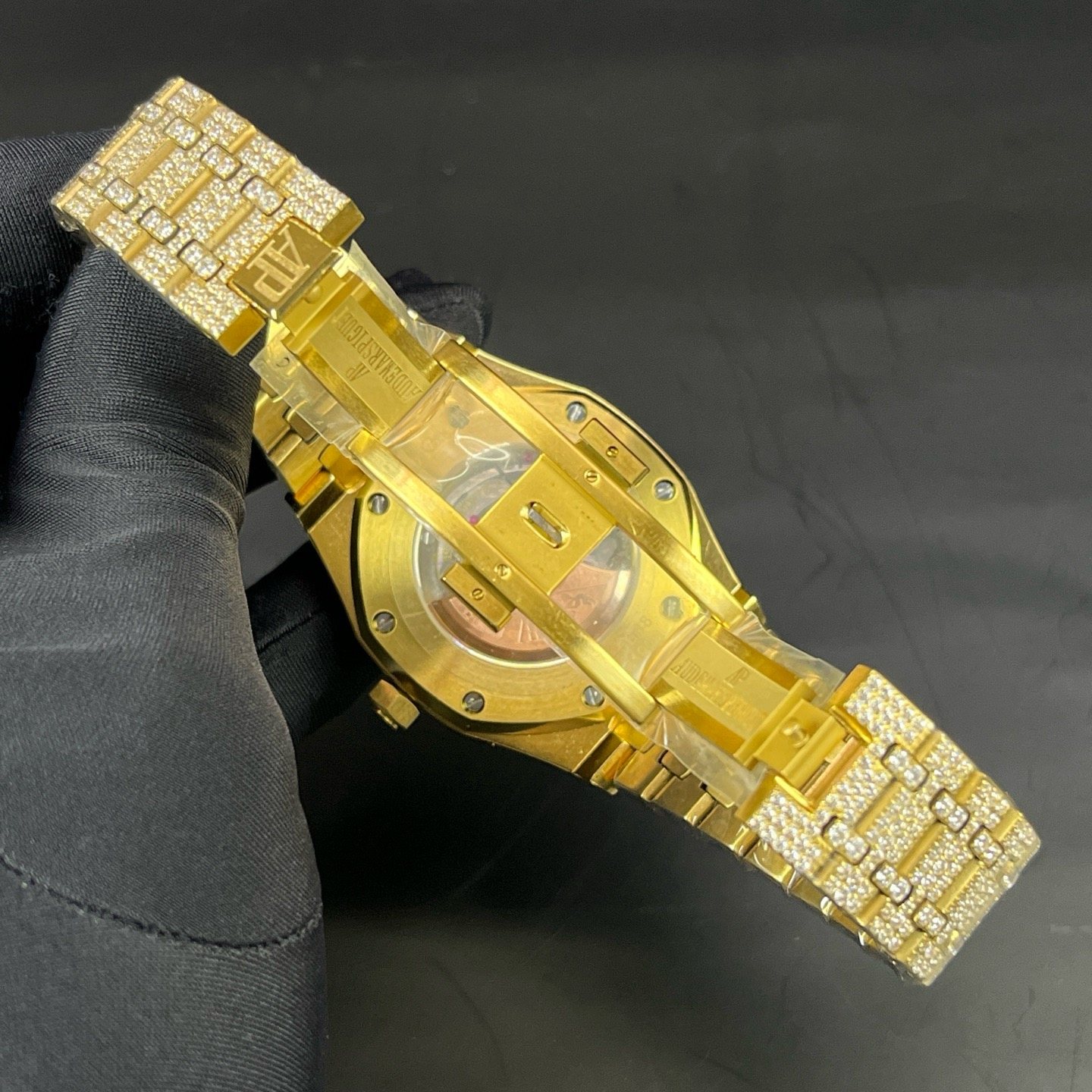 Audemars Piguet Automatic Watch, Diamond Dial Index Rose Gold Case Metal Bracelet Sapphire Crystal