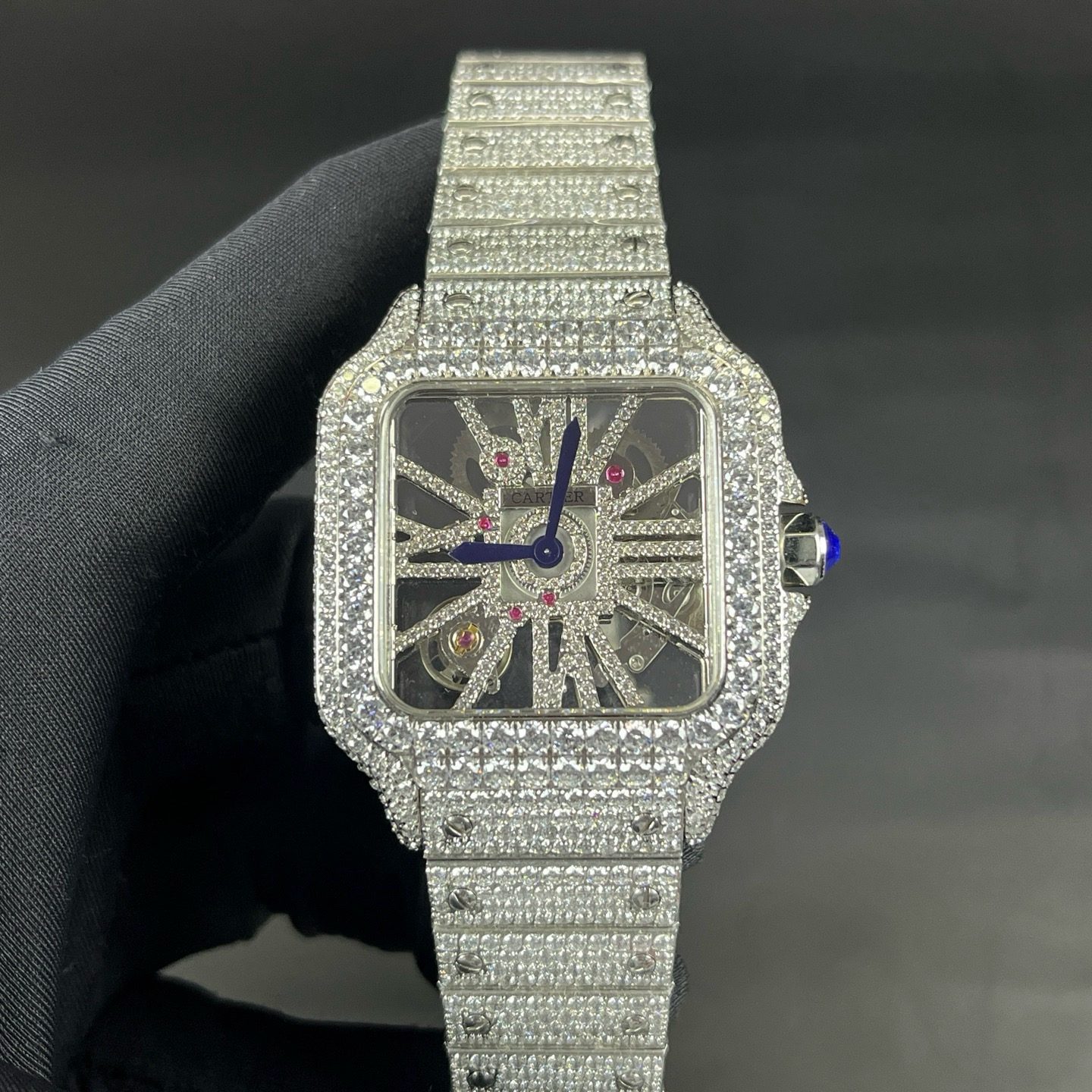 Cartier Santos Diamond WatcCartier Santos Style Diamond Set Automatic Watch, Blue Dial Metal Braceleth