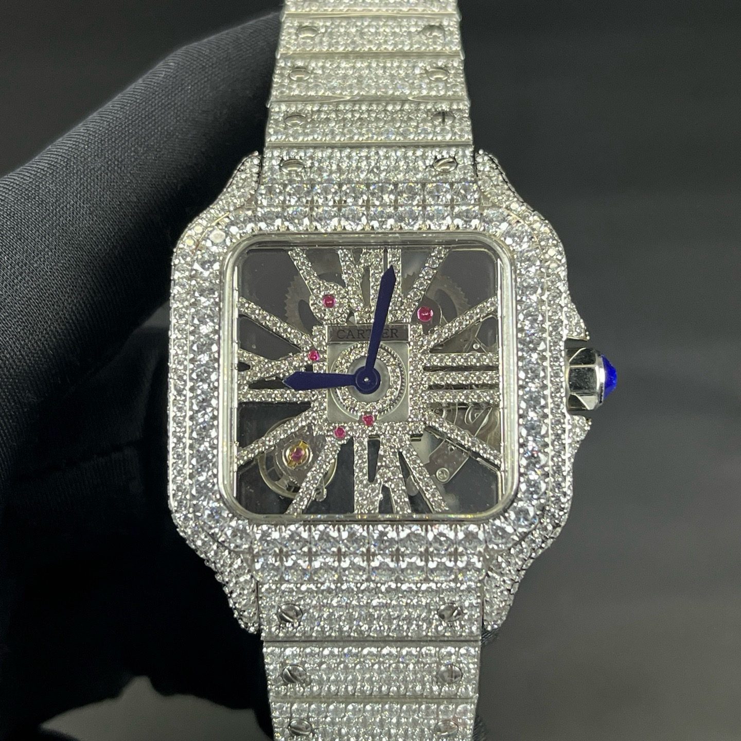 Cartier Santos Diamond WatcCartier Santos Style Diamond Set Automatic Watch, Blue Dial Metal Braceleth