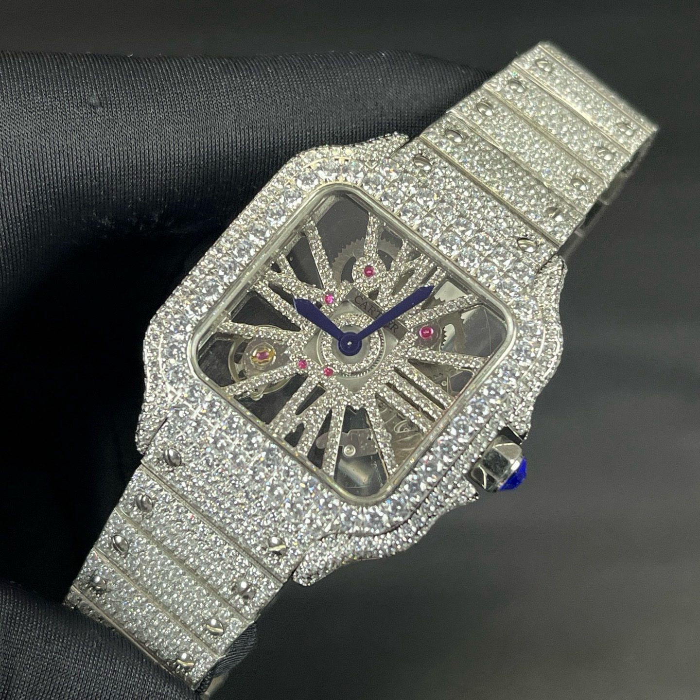 Cartier Santos Diamond WatcCartier Santos Style Diamond Set Automatic Watch, Blue Dial Metal Braceleth