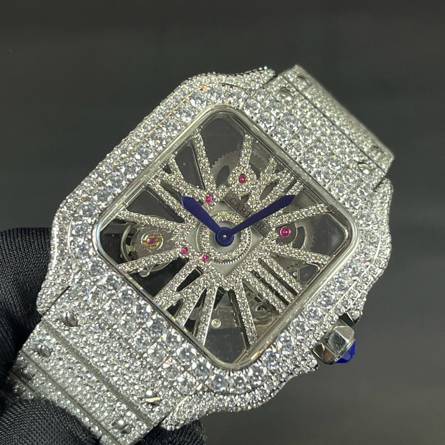 Cartier Santos Diamond WatcCartier Santos Style Diamond Set Automatic Watch, Blue Dial Metal Braceleth