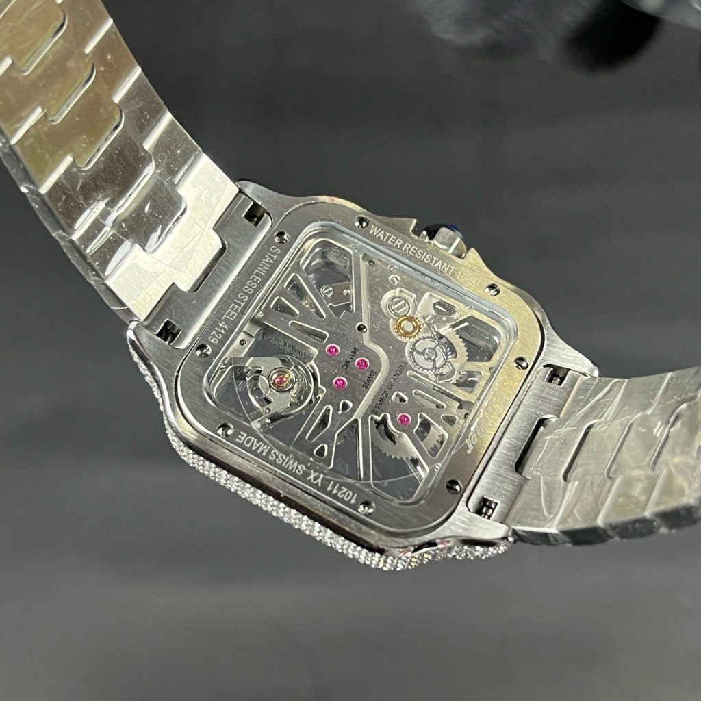 Cartier Santos Diamond WatcCartier Santos Style Diamond Set Automatic Watch, Blue Dial Metal Braceleth
