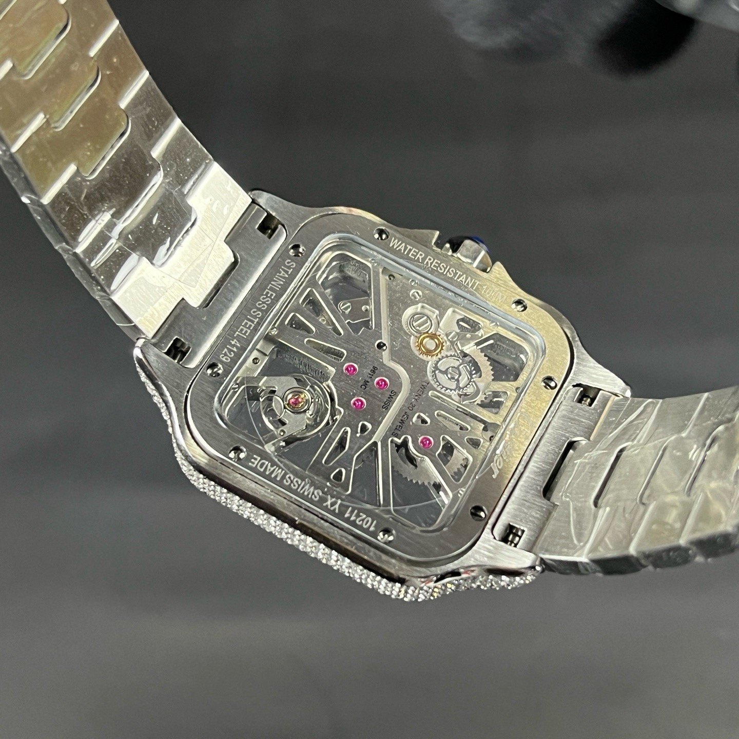 Cartier Santos Diamond WatcCartier Santos Style Diamond Set Automatic Watch, Blue Dial Metal Braceleth