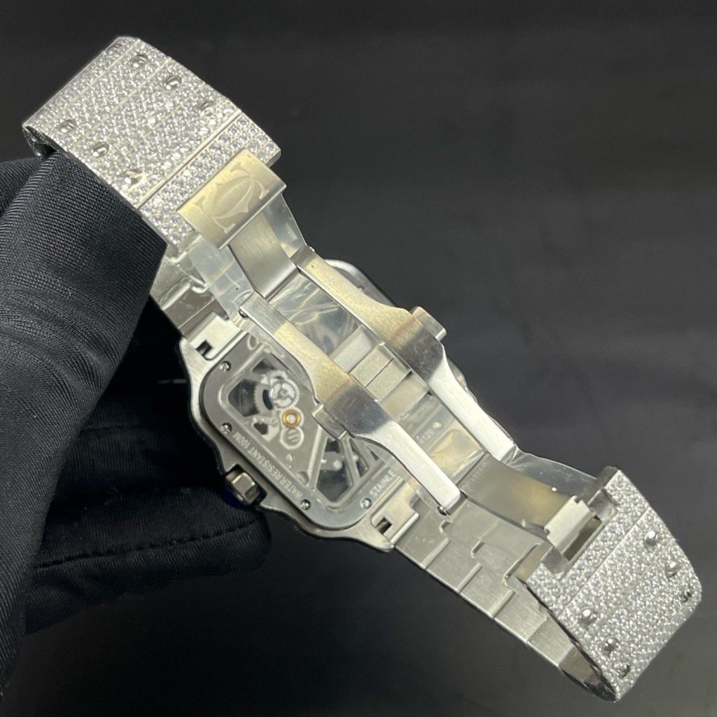 Cartier Santos Diamond WatcCartier Santos Style Diamond Set Automatic Watch, Blue Dial Metal Braceleth