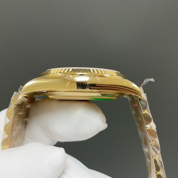 Rolex Day-Date Style Automatic Watch, Green Dial Roman Numeral Yellow Gold Case Metal Bracelet 100m