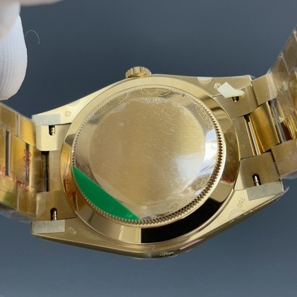 Rolex Day-Date Style Automatic Watch, Green Dial Roman Numeral Yellow Gold Case Metal Bracelet 100m
