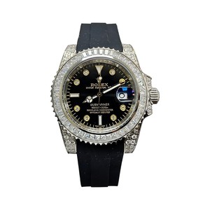 Rolex Submariner Diamond WRolex Submariner Style Automatic Watch, Black Dial Diamond Index Rubber Strapatch
