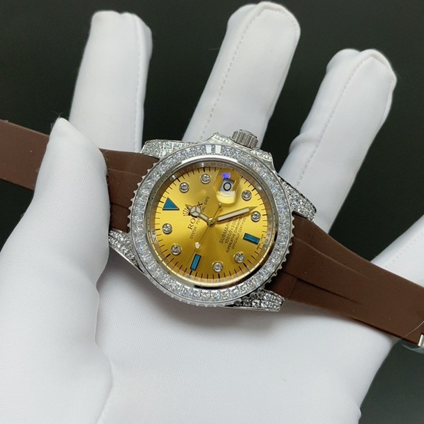 Rolex Submariner Diamond WRolex Submariner Style Automatic Watch, Black Dial Diamond Index Rubber Strapatch