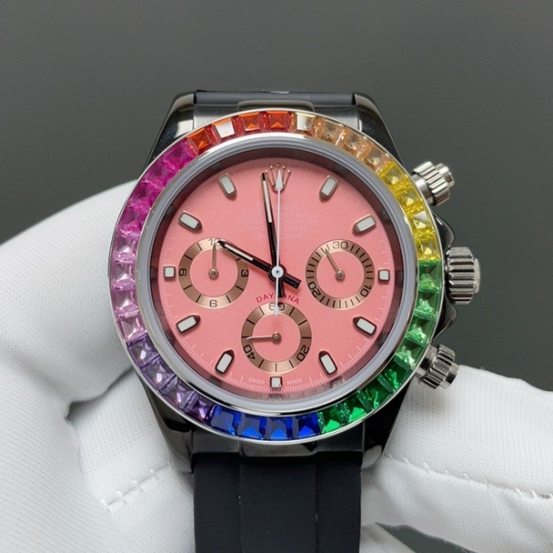 Rolex Daytona Rainbow WatcRolex Cosmograph Style Automatic Watch, Rubber Straph