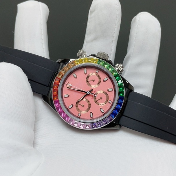 Rolex Daytona Rainbow WatcRolex Cosmograph Style Automatic Watch, Rubber Straph