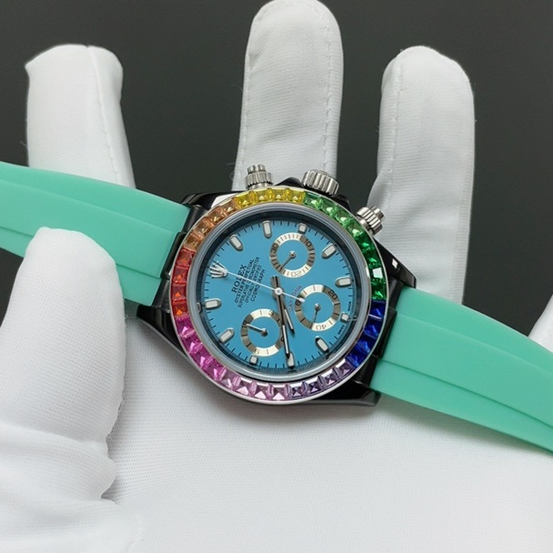 Rolex Daytona Rainbow WatcRolex Cosmograph Style Automatic Watch, Rubber Straph