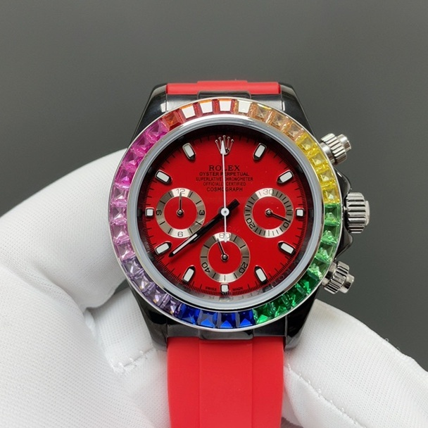 Rolex Daytona Rainbow WatcRolex Cosmograph Style Automatic Watch, Rubber Straph