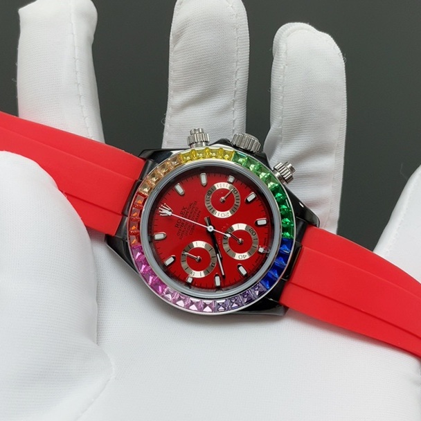 Rolex Daytona Rainbow WatcRolex Cosmograph Style Automatic Watch, Rubber Straph