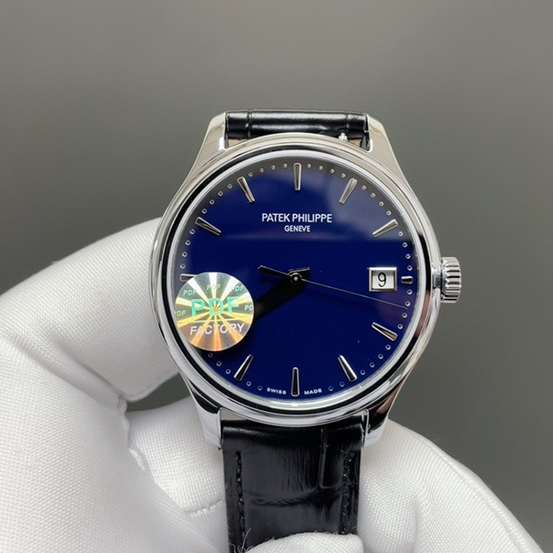 Patek Philippe Officer WatchPatek Philippe Calatrava Style Automatic Watch, Blue Dial Date Leather Strap