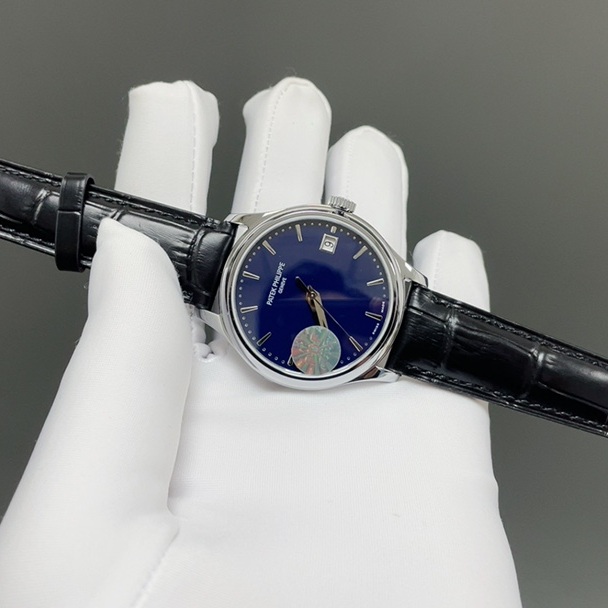 Patek Philippe Officer WatchPatek Philippe Calatrava Style Automatic Watch, Blue Dial Date Leather Strap