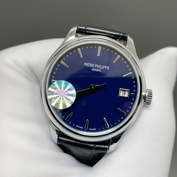 Patek Philippe Officer WatchPatek Philippe Calatrava Style Automatic Watch, Blue Dial Date Leather Strap