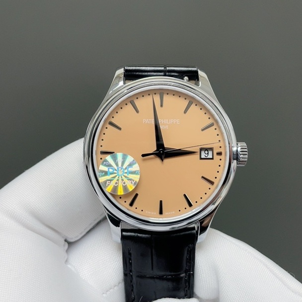 Patek Philippe Officer WatchPatek Philippe Calatrava Style Automatic Watch, Blue Dial Date Leather Strap