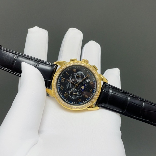 Patek Philippe Complication Patek Philippe Grand Style Automatic Watch, Black Dial Diamond Index Leather StrapDiamond Watch