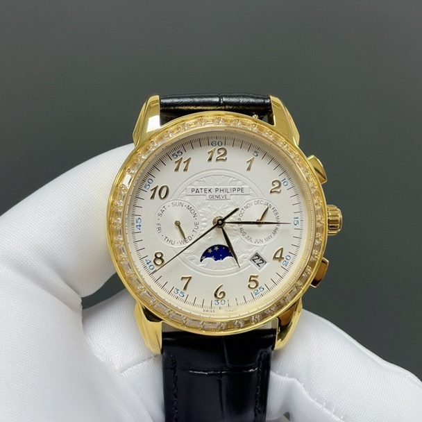 Patek Philippe Complication Patek Philippe Grand Style Automatic Watch, Black Dial Diamond Index Leather StrapDiamond Watch