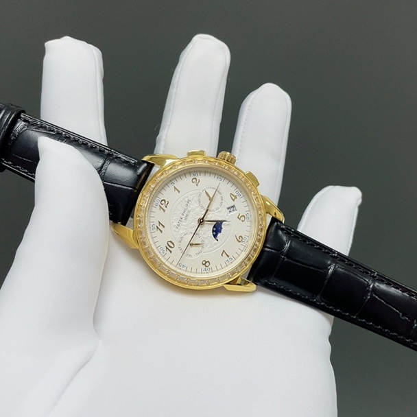 Patek Philippe Complication Patek Philippe Grand Style Automatic Watch, Black Dial Diamond Index Leather StrapDiamond Watch