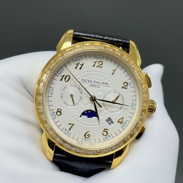 Patek Philippe Complication Patek Philippe Grand Style Automatic Watch, Black Dial Diamond Index Leather StrapDiamond Watch