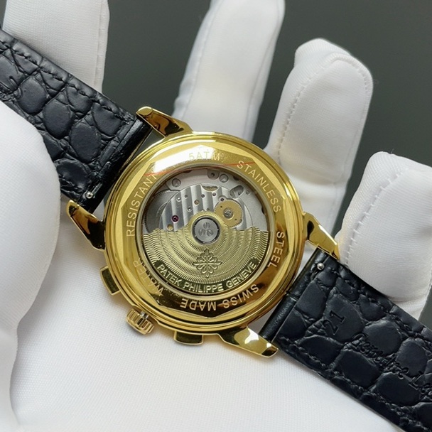 Patek Philippe Complication Patek Philippe Grand Style Automatic Watch, Black Dial Diamond Index Leather StrapDiamond Watch