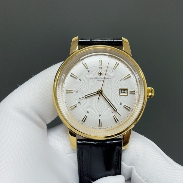 Vacheron Constantin OverseaVacheron Constantin Patrimony Style Automatic Watch, White Dial Roman Numeral Date Leather Straps Watch