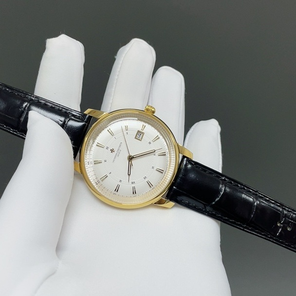 Vacheron Constantin OverseaVacheron Constantin Patrimony Style Automatic Watch, White Dial Roman Numeral Date Leather Straps Watch