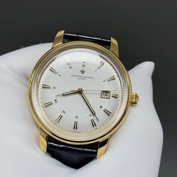 Vacheron Constantin OverseaVacheron Constantin Patrimony Style Automatic Watch, White Dial Roman Numeral Date Leather Straps Watch