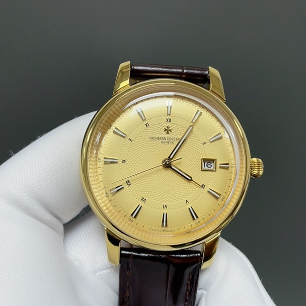 Vacheron Constantin OverseaVacheron Constantin Patrimony Style Automatic Watch, White Dial Roman Numeral Date Leather Straps Watch