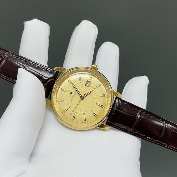 Vacheron Constantin OverseaVacheron Constantin Patrimony Style Automatic Watch, White Dial Roman Numeral Date Leather Straps Watch