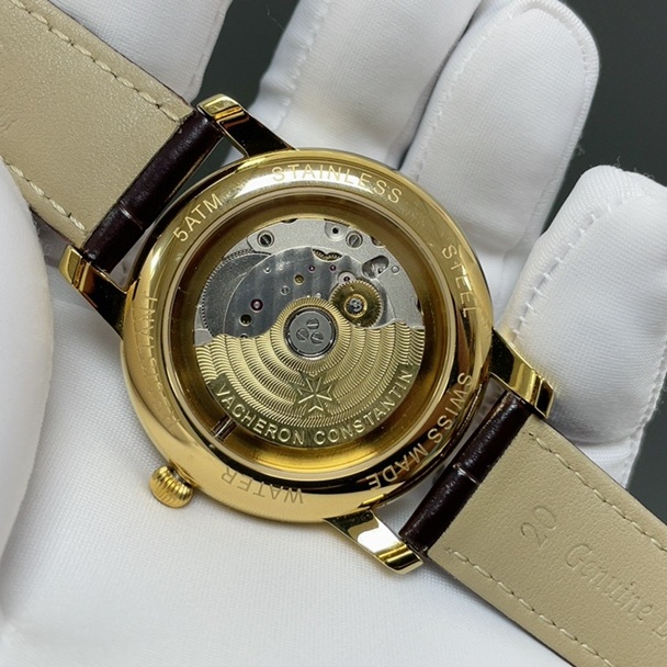 Vacheron Constantin OverseaVacheron Constantin Patrimony Style Automatic Watch, White Dial Roman Numeral Date Leather Straps Watch