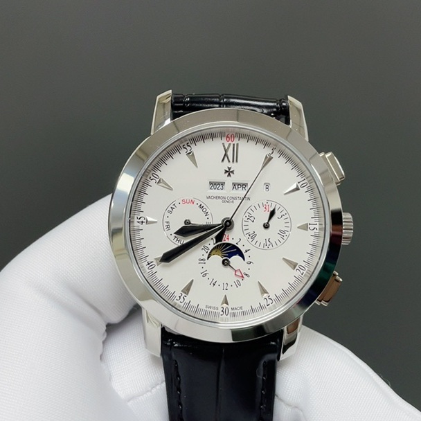 Vacheron Constantin TraditioVacheron Constantin Patrimony Style Automatic Watch, White Dial Roman Numeral Chronograph Leather Strapn Calendar Watch