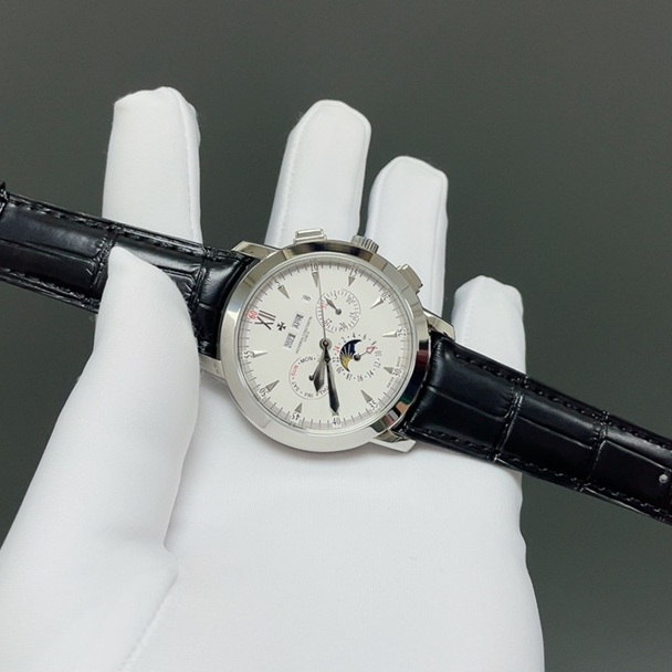 Vacheron Constantin TraditioVacheron Constantin Patrimony Style Automatic Watch, White Dial Roman Numeral Chronograph Leather Strapn Calendar Watch