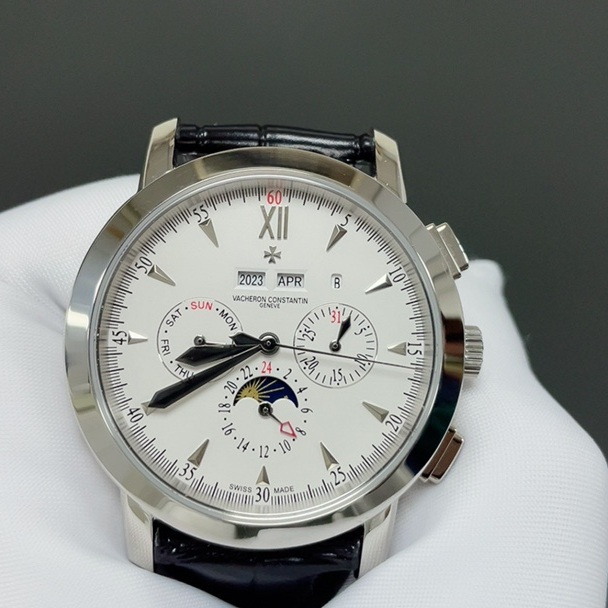 Vacheron Constantin TraditioVacheron Constantin Patrimony Style Automatic Watch, White Dial Roman Numeral Chronograph Leather Strapn Calendar Watch
