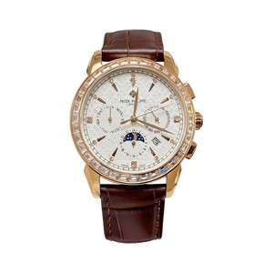 Patek Philippe Perpetual CalePatek Philippe Calatrava Style Automatic Watch, White Dial Diamond Index Moon Phase Leather Strapndar Diamond Watch