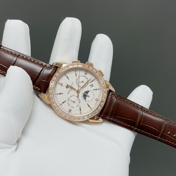 Patek Philippe Perpetual CalePatek Philippe Calatrava Style Automatic Watch, White Dial Diamond Index Moon Phase Leather Strapndar Diamond Watch