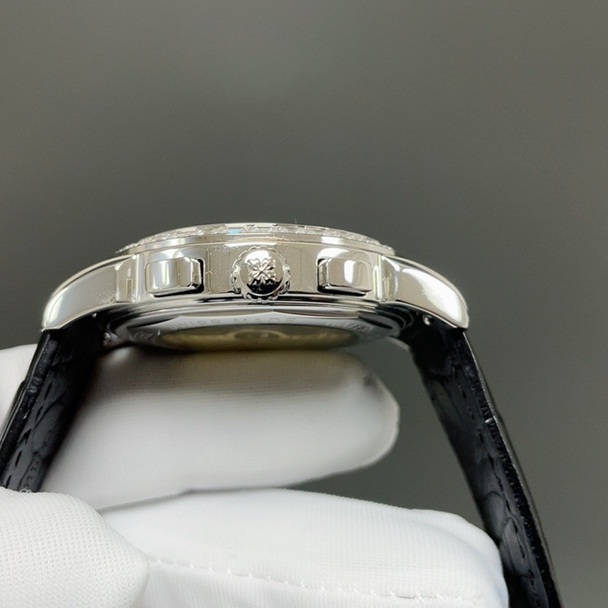 Patek Philippe Perpetual CalePatek Philippe Calatrava Style Automatic Watch, White Dial Diamond Index Moon Phase Leather Strapndar Diamond Watch