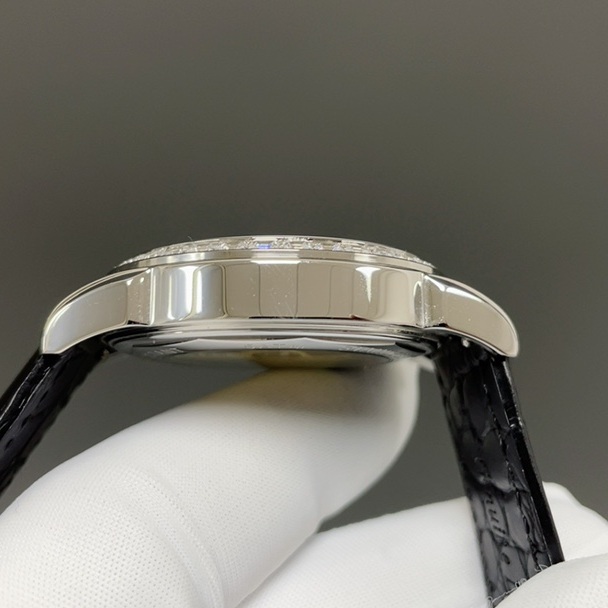 Patek Philippe Perpetual CalePatek Philippe Calatrava Style Automatic Watch, White Dial Diamond Index Moon Phase Leather Strapndar Diamond Watch