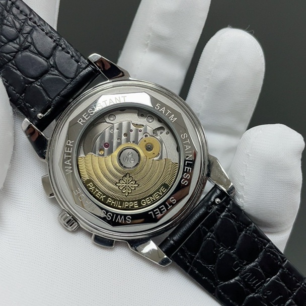 Patek Philippe Perpetual CalePatek Philippe Calatrava Style Automatic Watch, White Dial Diamond Index Moon Phase Leather Strapndar Diamond Watch