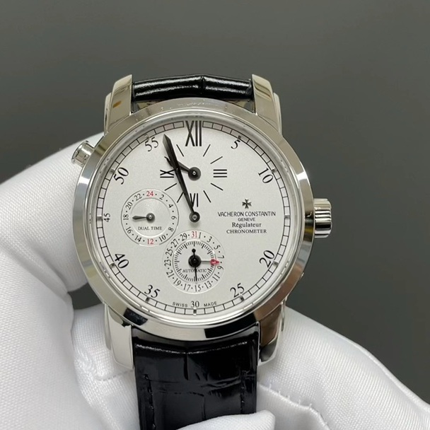Vacheron Constantin Malta DVacheron Constantin Patrimony Style Automatic Watch, White Dial Roman Numeral Date Leather Strapual Time Watch