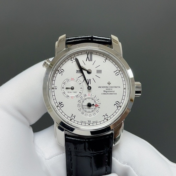 Vacheron Constantin Malta DVacheron Constantin Patrimony Style Automatic Watch, White Dial Roman Numeral Date Leather Strapual Time Watch