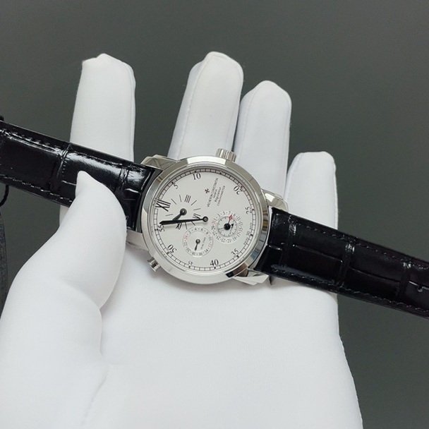 Vacheron Constantin Malta DVacheron Constantin Patrimony Style Automatic Watch, White Dial Roman Numeral Date Leather Strapual Time Watch