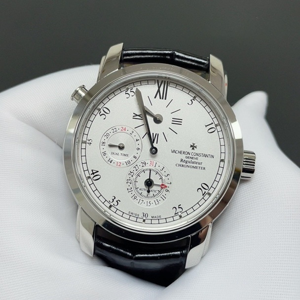 Vacheron Constantin Malta DVacheron Constantin Patrimony Style Automatic Watch, White Dial Roman Numeral Date Leather Strapual Time Watch