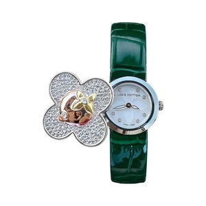 Louis Vuitton Vivienne Style Quartz Watch, White Mother-of-Pearl Dial Diamond Markers Crocodile Leather Strap