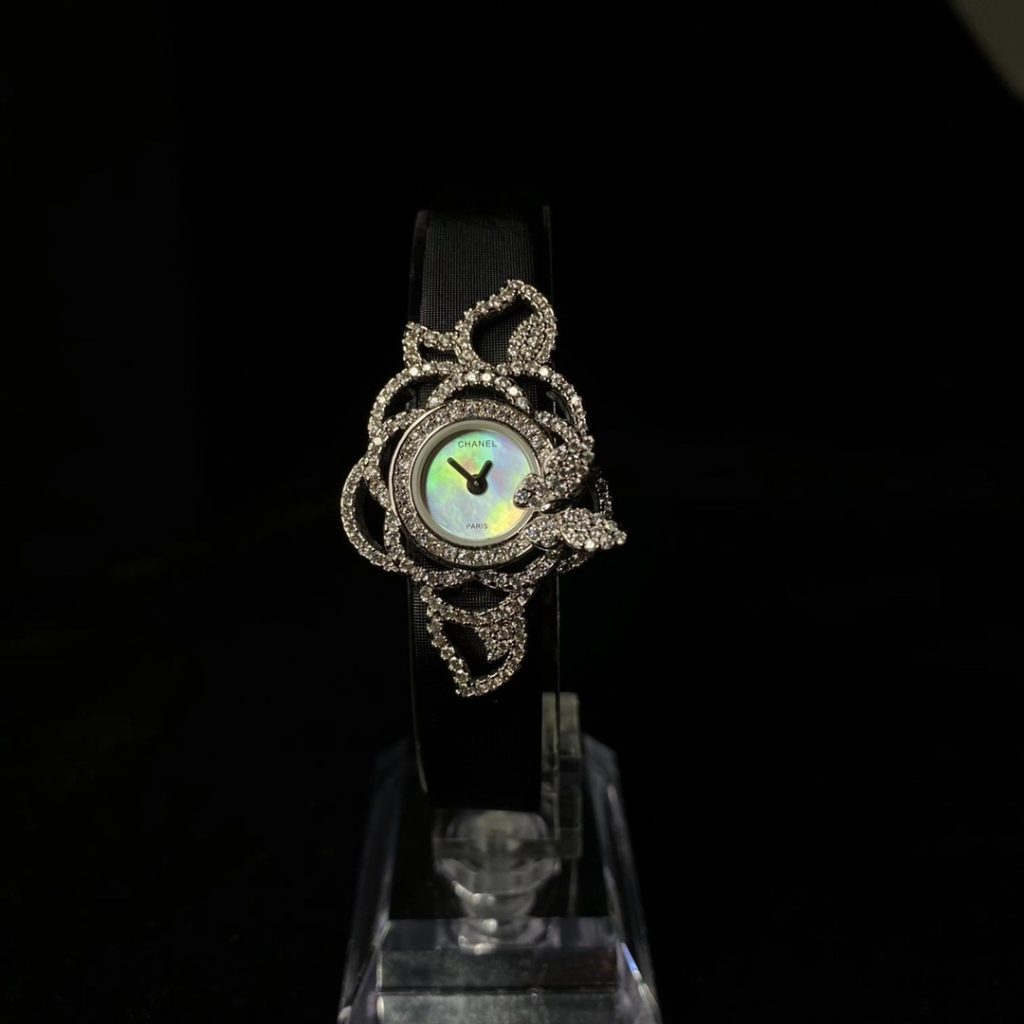 Chanel Jewelry Quartz Watch, Mother-of-Pearl Dial Silk Strap
