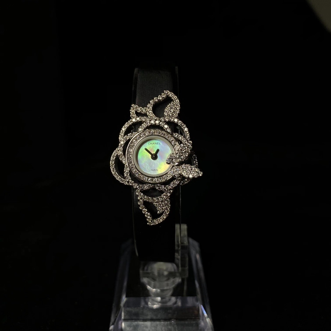 Chanel Jewelry Quartz Watch, Mother-of-Pearl Dial Silk Strap