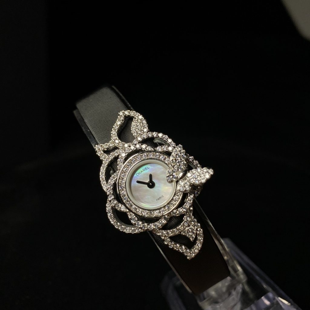 Chanel Jewelry Quartz Watch, Mother-of-Pearl Dial Silk Strap