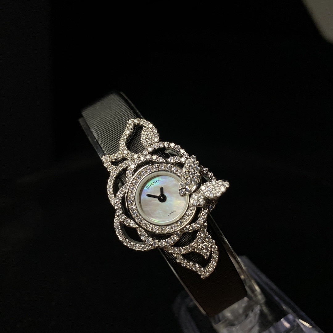 Chanel Jewelry Quartz Watch, Mother-of-Pearl Dial Silk Strap